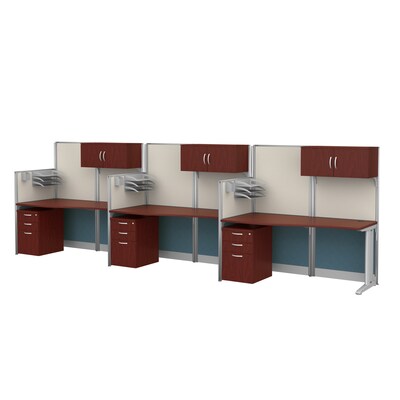 Regency Instant Office 63H x 193W 3 Person In-Line Cubicle Workstation with Storage, Hansen Cherry (IO36492-STGK-3P)