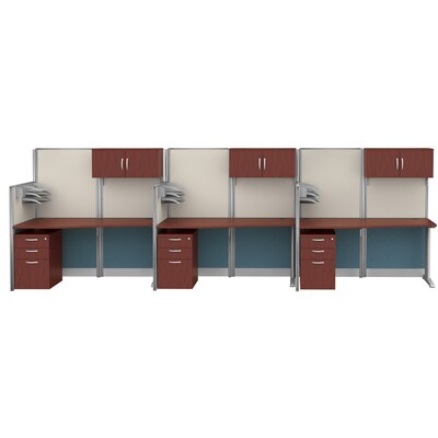 Regency Instant Office 63"H x 193"W 3 Person In-Line Cubicle Workstation with Storage, Hansen Cherry (IO36492-STGK-3P)
