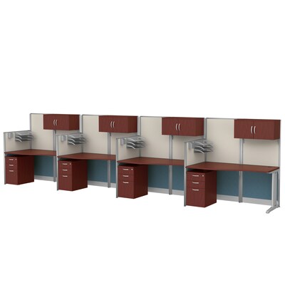 Regency Instant Office 63H x 258W 4 Person In-Line Cubicle Panel Workstation with Storage, Hansen Cherry (IO36492-STGK-4P)