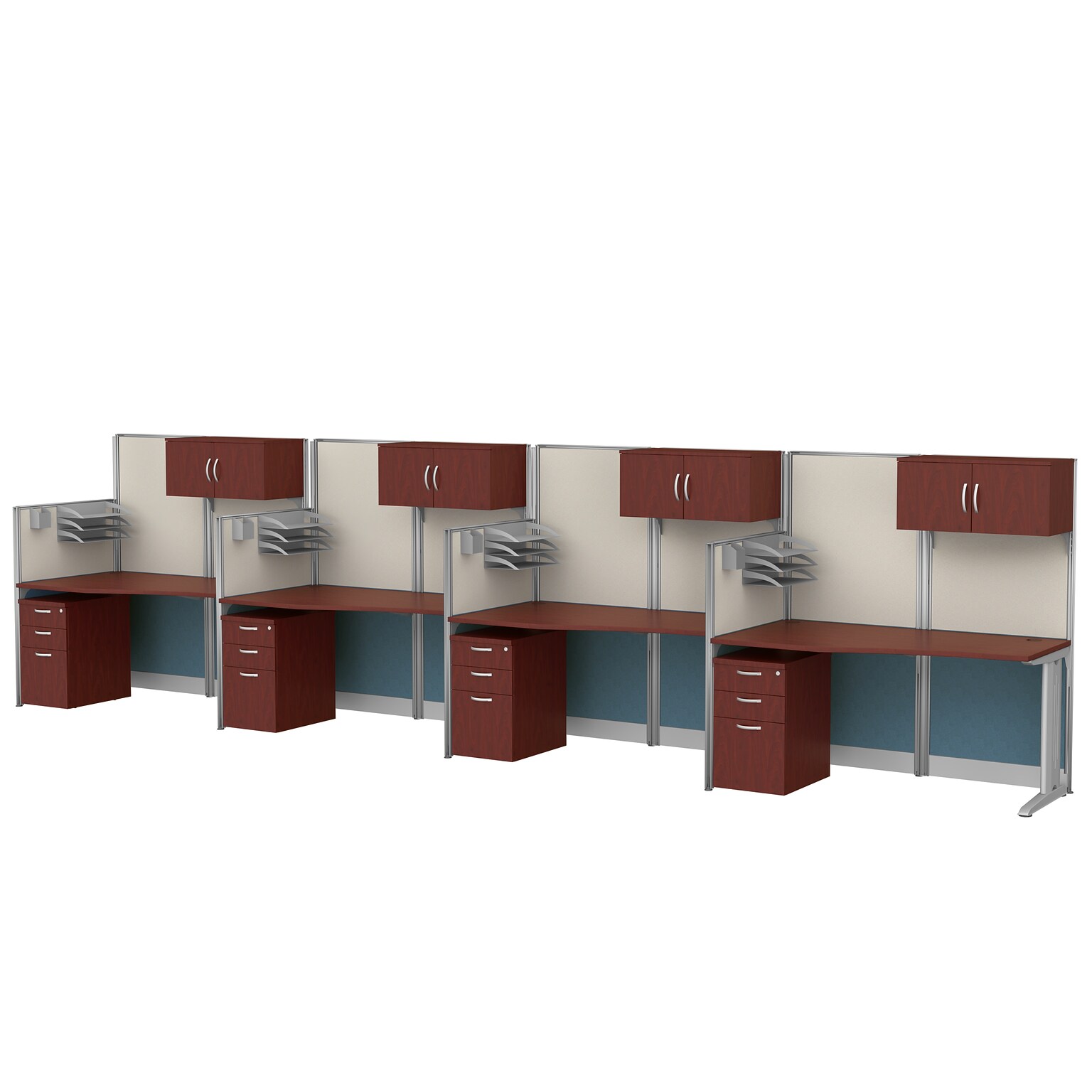 Regency Instant Office 63H x 258W 4 Person In-Line Cubicle Panel Workstation with Storage, Hansen Cherry (IO36492-STGK-4P)