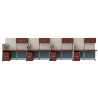 Regency Instant Office 63"H x 258"W 4 Person In-Line Cubicle Panel Workstation with Storage, Hansen Cherry (IO36492-STGK-4P)