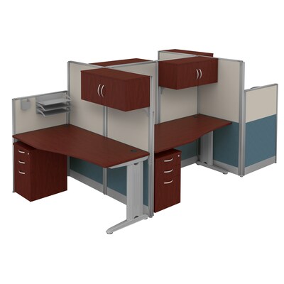 Regency Instant Office 63"H x 258"W 4 Person In-Line Cubicle Panel Workstation with Storage, Hansen Cherry (IO36492-STGK-4P)
