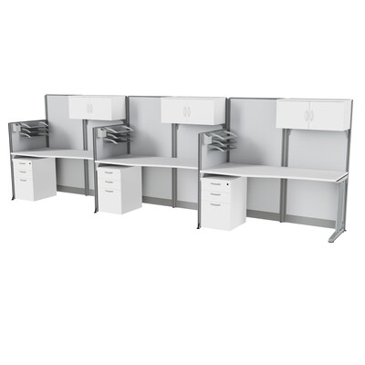 Regency Instant Office 63H x 193W 3 Person In-Line Cubicle Panel Workstation with Storage, Pure White (IO36192-STGK-3P)