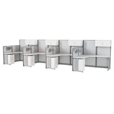 Regency Instant Office 63H x 258W 4 Person L-Shaped Cubicle Panel Workstation with Storage, White (IO007WH