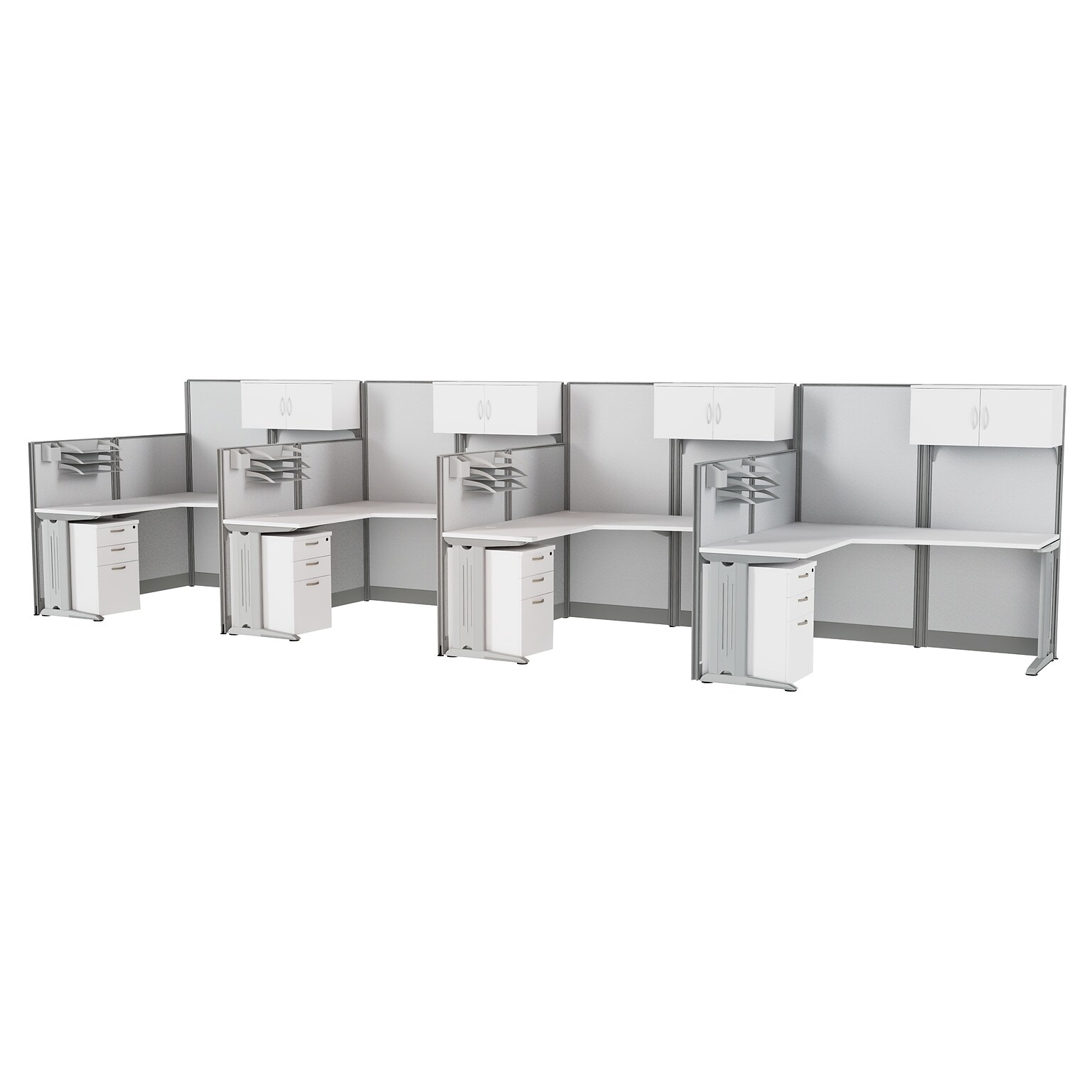 Regency Instant Office 63H x 258W 4 Person L-Shaped Cubicle Panel Workstation with Storage, White (IO007WH
