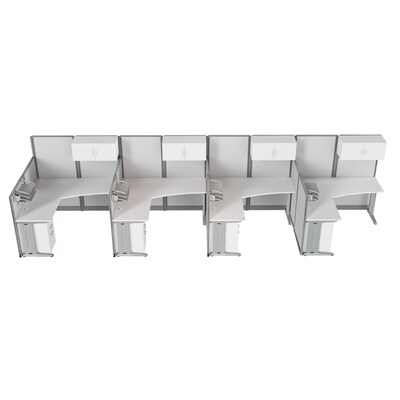 Regency Instant Office 63"H x 258"W 4 Person L-Shaped Cubicle Panel Workstation with Storage, White (IO007WH