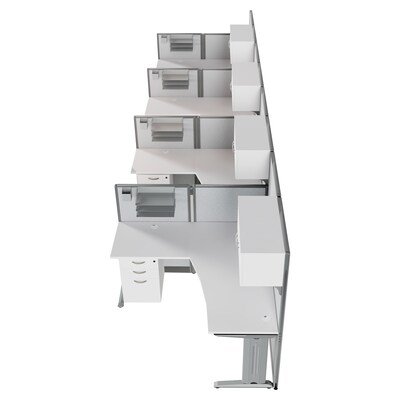 Regency Instant Office 63"H x 258"W 4 Person L-Shaped Cubicle Panel Workstation with Storage, White (IO007WH