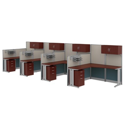 Regency Instant Office 63H x 258W 4 Person L-Shaped Cubicle Panel Workstation with Storage, Hansen Cherry (IO007HC)