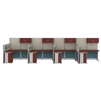 Regency Instant Office 63"H x 258"W 4 Person L-Shaped Cubicle Panel Workstation with Storage, Hansen Cherry (IO007HC)