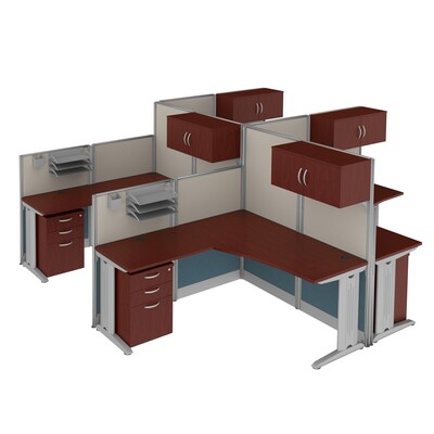 Regency Instant Office 63"H x 258"W 4 Person L-Shaped Cubicle Panel Workstation with Storage, Hansen Cherry (IO007HC)