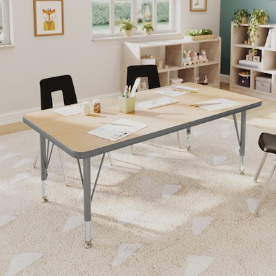 Flash Furniture Wren Rectangular Activity Table, 48 x 24, Height Adjustable, Light Natural Top/Silver Frame (XUA2448RECLNTP)