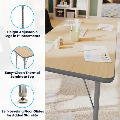 Flash Furniture Wren Rectangular Activity Table, 48" x 24", Height Adjustable, Light Natural Top/Silver Frame (XUA2448RECLNTP)