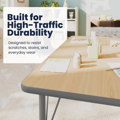 Flash Furniture Wren Rectangular Activity Table, 48" x 24", Height Adjustable, Light Natural Top/Silver Frame (XUA2448RECLNTP)