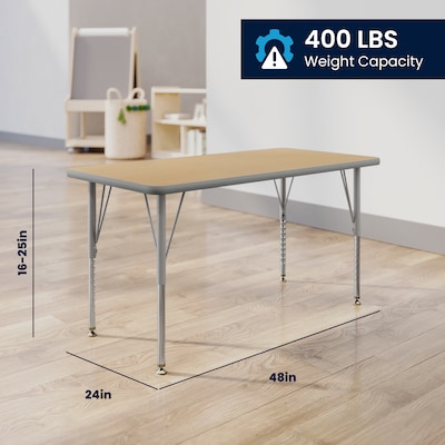 Flash Furniture Wren Rectangular Activity Table, 48" x 24", Height Adjustable, Light Natural Top/Silver Frame (XUA2448RECLNTP)