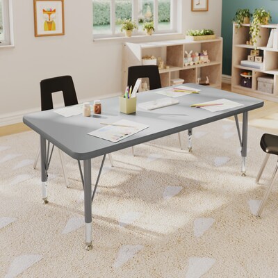 Flash Furniture Wren Rectangular Activity Table, 48 x 24, Height Adjustable, Gray Top/Silver Frame (XUA2448RECGTP)