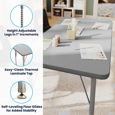 Flash Furniture Wren Rectangular Activity Table, 48" x 24", Height Adjustable, Gray Top/Silver Frame (XUA2448RECGTP)