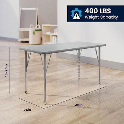 Flash Furniture Wren Rectangular Activity Table, 48" x 24", Height Adjustable, Gray Top/Silver Frame (XUA2448RECGTP)