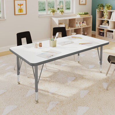 Flash Furniture Wren Rectangular Activity Table, 48 x 24, Height Adjustable, White Top/Silver Frame (XUA2448RECWHTP)