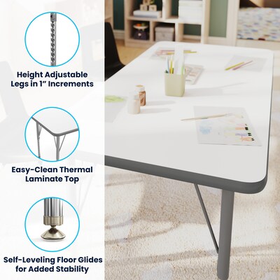 Flash Furniture Wren Rectangular Activity Table, 48" x 24", Height Adjustable, White Top/Silver Frame (XUA2448RECWHTP)