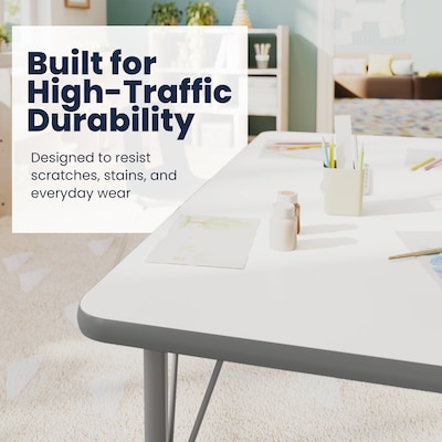 Flash Furniture Wren Rectangular Activity Table, 48" x 24", Height Adjustable, White Top/Silver Frame (XUA2448RECWHTP)