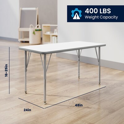 Flash Furniture Wren Rectangular Activity Table, 48" x 24", Height Adjustable, White Top/Silver Frame (XUA2448RECWHTP)