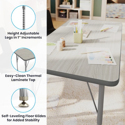 Flash Furniture Wren Rectangular Activity Table, 48" x 24", Height Adjustable, Light Gray Top/Silver Frame (XUA2448RECLGTP)