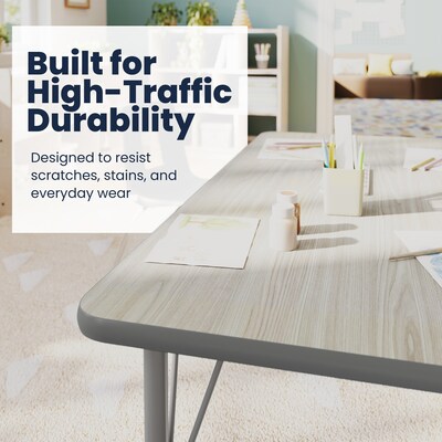 Flash Furniture Wren Rectangular Activity Table, 48" x 24", Height Adjustable, Light Gray Top/Silver Frame (XUA2448RECLGTP)