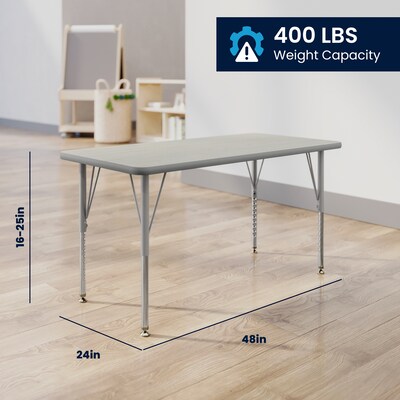 Flash Furniture Wren Rectangular Activity Table, 48" x 24", Height Adjustable, Light Gray Top/Silver Frame (XUA2448RECLGTP)
