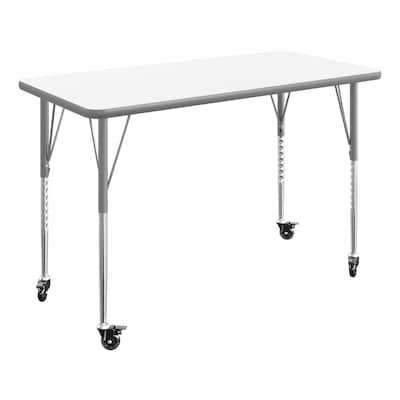 Flash Furniture Wren Rectangular Activity Table, 48 x 24, Height Adjustable, White Top/Silver Frame (XUA2448RECWHTAC)