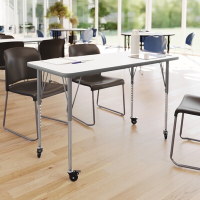 Flash Furniture Wren Rectangular Activity Table, 48 x 24, Height Adjustable, White Top/Silver Frame (XUA2448RECWHTAC)