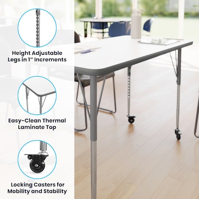Flash Furniture Wren Rectangular Activity Table, 48" x 24", Height Adjustable, White Top/Silver Frame (XUA2448RECWHTAC)