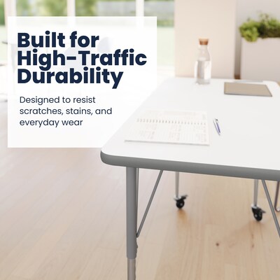 Flash Furniture Wren Rectangular Activity Table, 48" x 24", Height Adjustable, White Top/Silver Frame (XUA2448RECWHTAC)