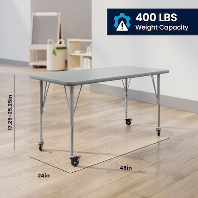 Flash Furniture Wren Rectangular Activity Table, 48" x 24", Height Adjustable, Gray Top/Silver Frame (XUA2448RECGTPC)