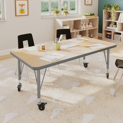 Flash Furniture Wren Rectangular Activity Table, 48 x 24, Height Adjustable, Light Natural Top/Silver Frame (XUA2448RECLNTPC)