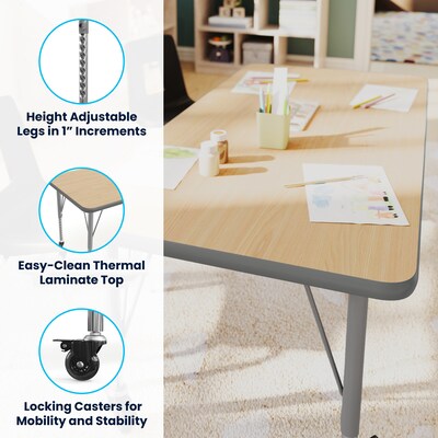 Flash Furniture Wren Rectangular Activity Table, 48" x 24", Height Adjustable, Light Natural Top/Silver Frame (XUA2448RECLNTPC)