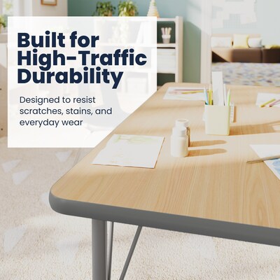 Flash Furniture Wren Rectangular Activity Table, 48" x 24", Height Adjustable, Light Natural Top/Silver Frame (XUA2448RECLNTPC)