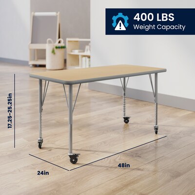 Flash Furniture Wren Rectangular Activity Table, 48" x 24", Height Adjustable, Light Natural Top/Silver Frame (XUA2448RECLNTPC)