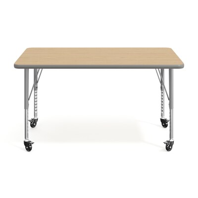 Flash Furniture Wren Rectangular Activity Table, 48" x 24", Height Adjustable, Light Natural Top/Silver Frame (XUA2448RECLNTPC)