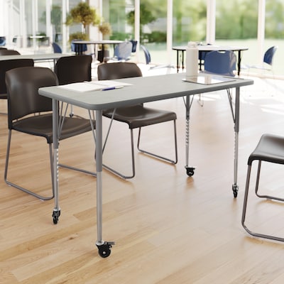 Flash Furniture Wren Rectangular Activity Table, 48 x 24, Height Adjustable, Light Gray Top/Silver Frame (XUA2448RECLGTAC)