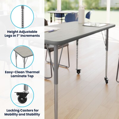 Flash Furniture Wren Rectangular Activity Table, 48" x 24", Height Adjustable, Light Gray Top/Silver Frame (XUA2448RECLGTAC)