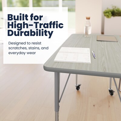 Flash Furniture Wren Rectangular Activity Table, 48" x 24", Height Adjustable, Light Gray Top/Silver Frame (XUA2448RECLGTAC)