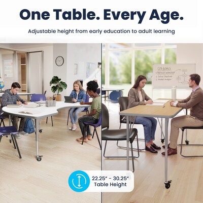 Flash Furniture Wren Rectangular Activity Table, 48" x 24", Height Adjustable, Light Gray Top/Silver Frame (XUA2448RECLGTAC)