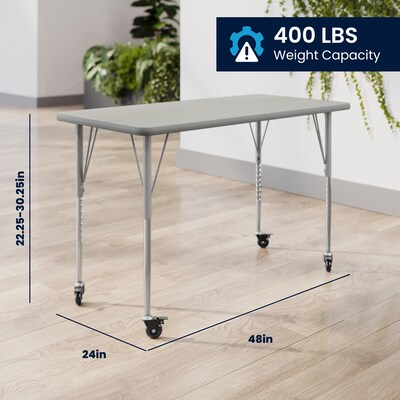 Flash Furniture Wren Rectangular Activity Table, 48" x 24", Height Adjustable, Light Gray Top/Silver Frame (XUA2448RECLGTAC)