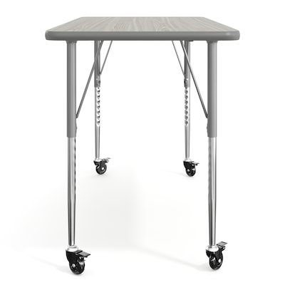 Flash Furniture Wren Rectangular Activity Table, 48" x 24", Height Adjustable, Light Gray Top/Silver Frame (XUA2448RECLGTAC)