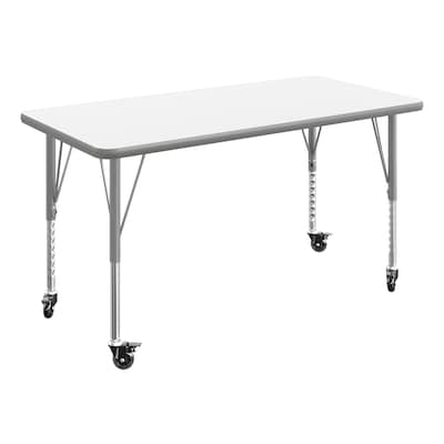 Flash Furniture Wren Rectangular Activity Table, 48 x 24, Height Adjustable, White Top/Silver Frame (XUA2448RECWHTPC)