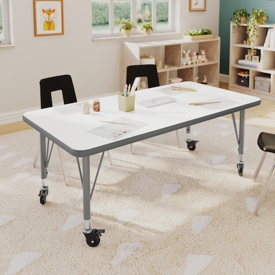 Flash Furniture Wren Rectangular Activity Table, 48 x 24, Height Adjustable, White Top/Silver Frame (XUA2448RECWHTPC)