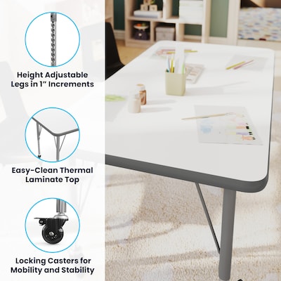 Flash Furniture Wren Rectangular Activity Table, 48" x 24", Height Adjustable, White Top/Silver Frame (XUA2448RECWHTPC)