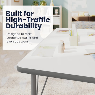 Flash Furniture Wren Rectangular Activity Table, 48" x 24", Height Adjustable, White Top/Silver Frame (XUA2448RECWHTPC)