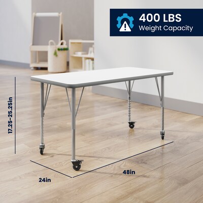 Flash Furniture Wren Rectangular Activity Table, 48" x 24", Height Adjustable, White Top/Silver Frame (XUA2448RECWHTPC)