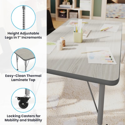 Flash Furniture Wren Rectangular Activity Table, 48" x 24", Height Adjustable, Light Gray Top/Silver Frame (XUA2448RECLGTPC)